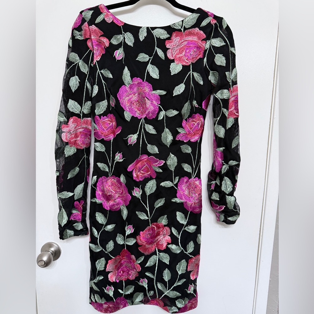 Siena Studio Black Dress with Pink and Green Floral Design, size 4